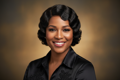 Empowering portrait of confident smiling woman with beautiful black lace wig, radiant expression, positive energy, natural beauty, professional lighting, authentic emotion, 1920x600px banner format, inspirational photography